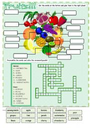 Fruits - cut and paste + crosswords