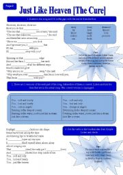 English Worksheet: SONG LESSON! Just Like Heaven [The Cure] - Printer-friendly version included