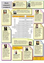 English Worksheet: Music composers crossword