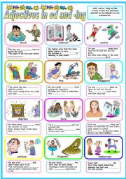 English Worksheet: ADJECTIVES IN -ED AND -ING -EXERCISES (B&W VERSION INCLUDED)