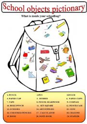 English Worksheet: School_objects_pictionary