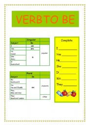 English Worksheet: VER TO BE