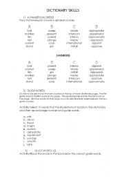 English worksheet: Dictionary Skills