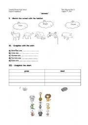 English worksheet: animals