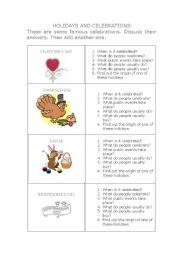 English Worksheet: HOLIDAYS AND CELEBRATIONS