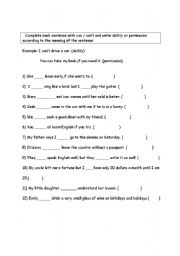 English Worksheet: CAN CANT