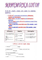 English Worksheet: MUCH,MANY,A LOT OF