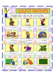 English Worksheet: SUBJECT PRONOUNS (B / W version included)