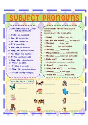 English Worksheet: SUBJECT PRONOUNS 2  (B / W version included)