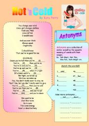 English Worksheet: Hot n Cold song Antonyms