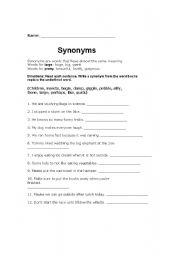 English Worksheet: Synonyms