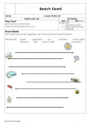 English worksheet: on the beach