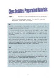 English Worksheet: Classroom Debates: Preparation Materials