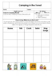 English Worksheet: Camping in the forest