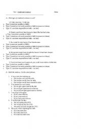 English worksheet: CONDITIONALS exercise/test