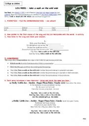 English Worksheet: LOU REEDs hey babe!  TAKE A WALK ON THE WILD SIDE