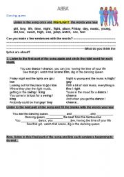 English Worksheet: ABBA song /  dancing queen