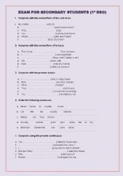 English worksheet: exam for students of secondary