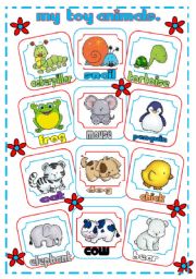 English Worksheet: My toy animals pictionary