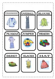 English Worksheet: CLOTHES - MEMORY GAME 1/2