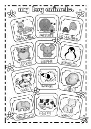 English Worksheet: My toy animals pictionary (B & W  version)