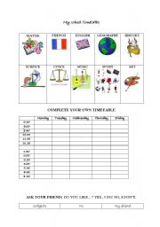 English worksheet: My school timetable