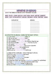 English Worksheet: INFINITIVE AND GERUND