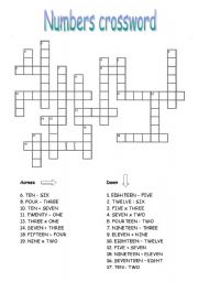 English Worksheet: Crossword: numbers 1-20