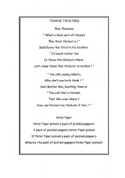 English worksheet: TONGUE TWISTERS