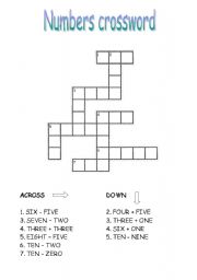 English Worksheet: Crossword: numbers 1-10