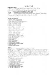 English worksheet: Exercises: My day. Food