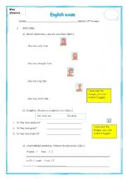English worksheet: English exam 3th grade Primary