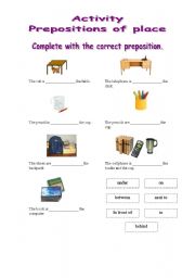 English worksheet: Prepositions of place