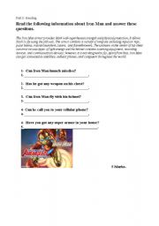 English worksheet: Iron man Test  part 2