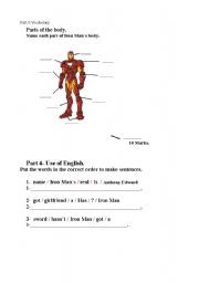 English worksheet: Iron man Test  part 3
