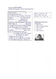 English Worksheet: John Lennons biography