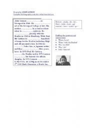 English worksheet: John Lennons biography