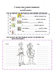 English Worksheet: SIMPLE PRESENT CONTINUOUS& CLOTHES