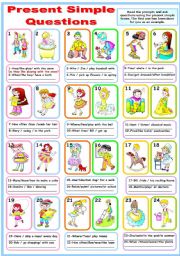 English Worksheet: PRESENT SIMPLE-MAKING QUESTIONS (B&W VERSION INCLUDED)