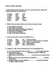 English Worksheet: verbs of moving and seeing