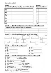 English worksheet: action words