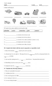 English Worksheet:  Means of transports, Comparative and Superlative forms