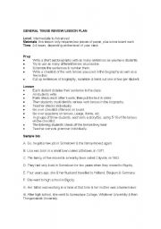 English Worksheet: General tense review biography lesson plan