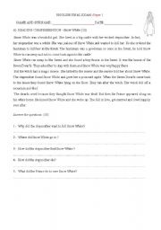 English worksheet: final or middle exam based on Snow WhitePART 1 