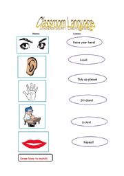 English worksheet: classroom language