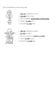 English worksheet: Grammar (he-she-is-are-clothes-his-her)