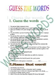 English Worksheet: 	Guess the words
