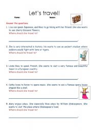 English worksheet: travel