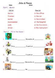 English worksheet: Jobs & Places