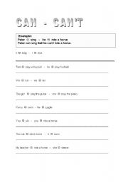 English worksheet: can - cant